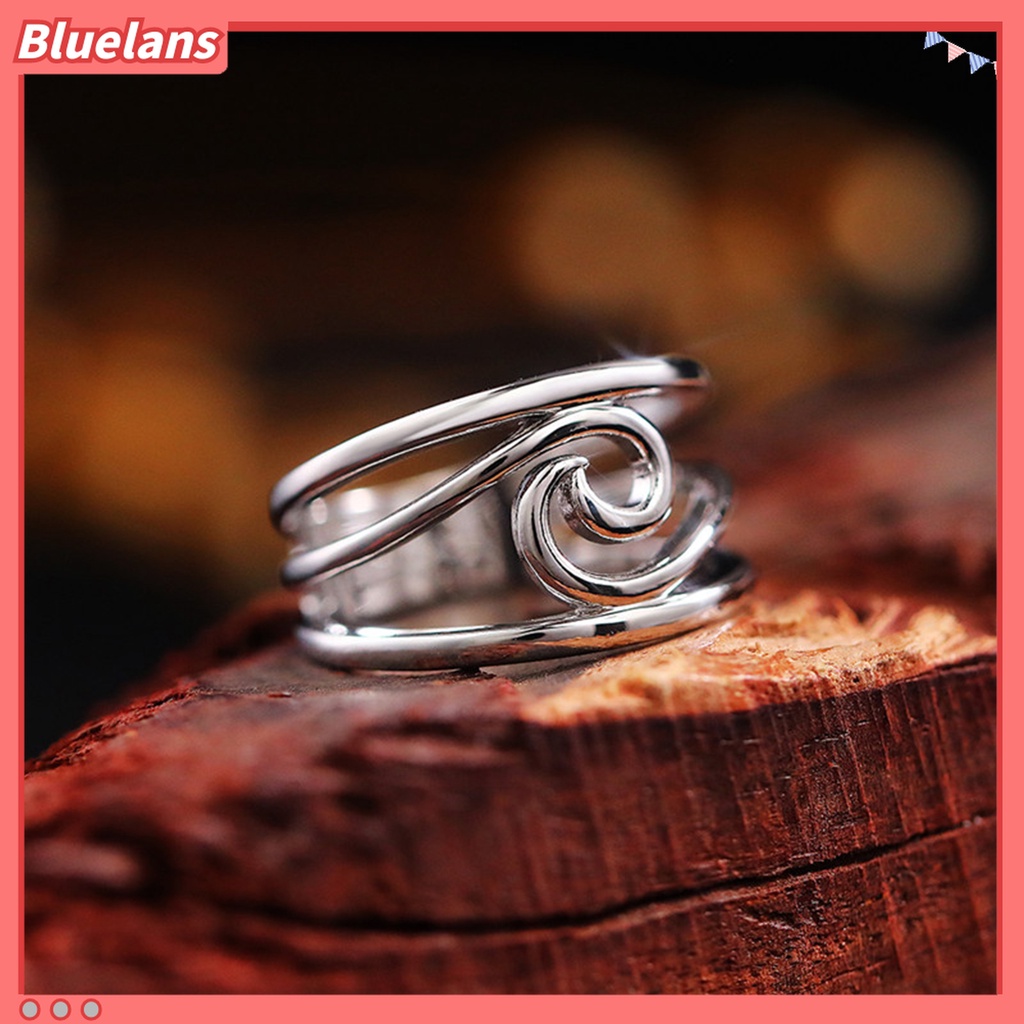 Cincin Electroplating Desain Gelombang Artistik Ringan Untuk Wanita