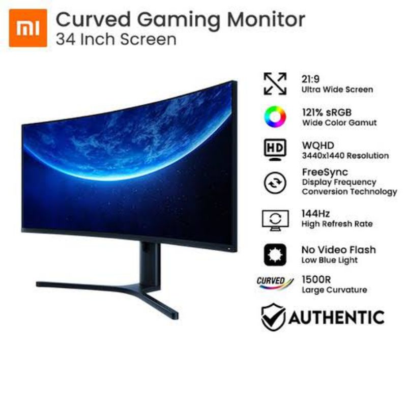 MI Curved Gaming Monitor 34&quot; Curve 34 Inch 144Hz WQHD 144Hz 1500R FreeSync