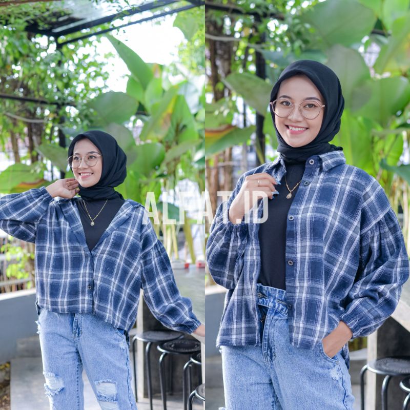 KEMEJA BALON WANITA // KEMEJA FLANEL // KEMEJA BALON FLANEL OVERSIZE // KEMEJA KOTAK KOTAK