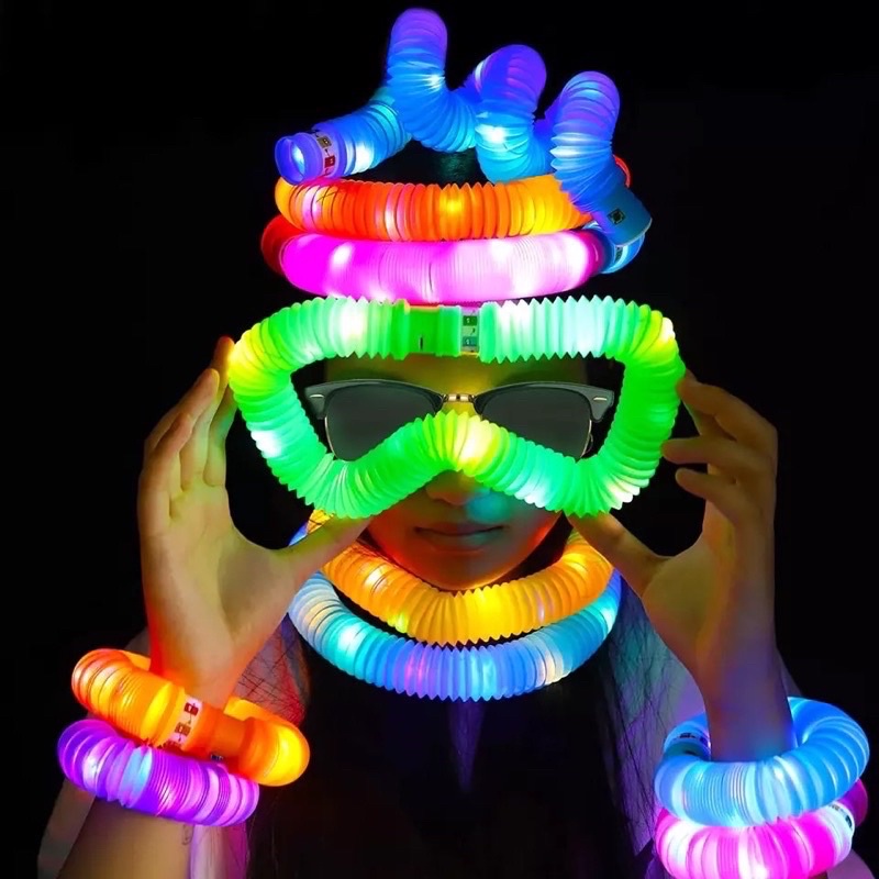 Mainan Edukasi Anak LIGHT POP TUBE LED Puzzle Lampu Nyala Pipa Stik Selang Kerut  POP TUBES PIPES Unicorn Poptubes Sensory Toys Mainan Viral