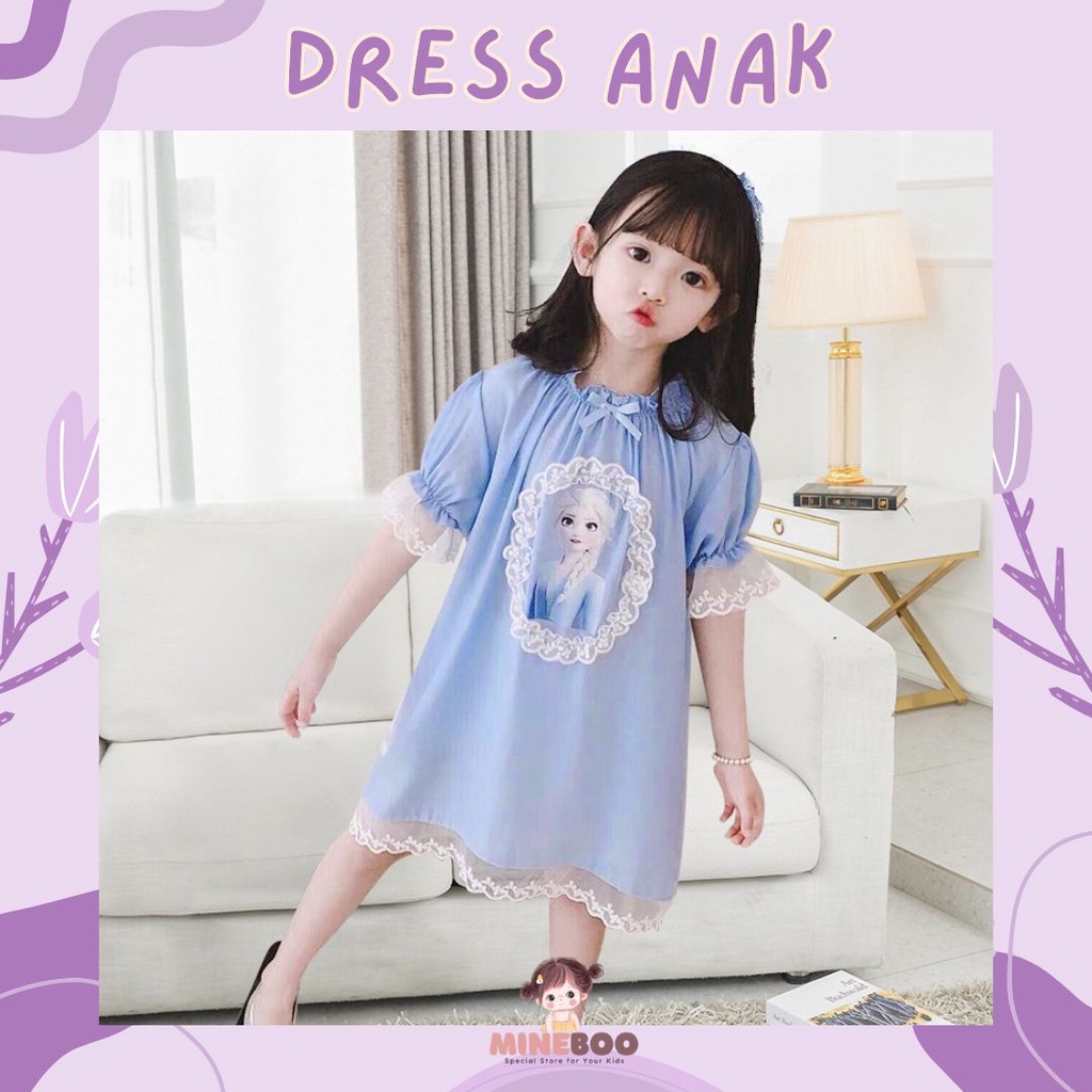 mineboo BLUE ICE EBV Baju Anak Perempuan Dress Setelan Renda Import Berkualitas