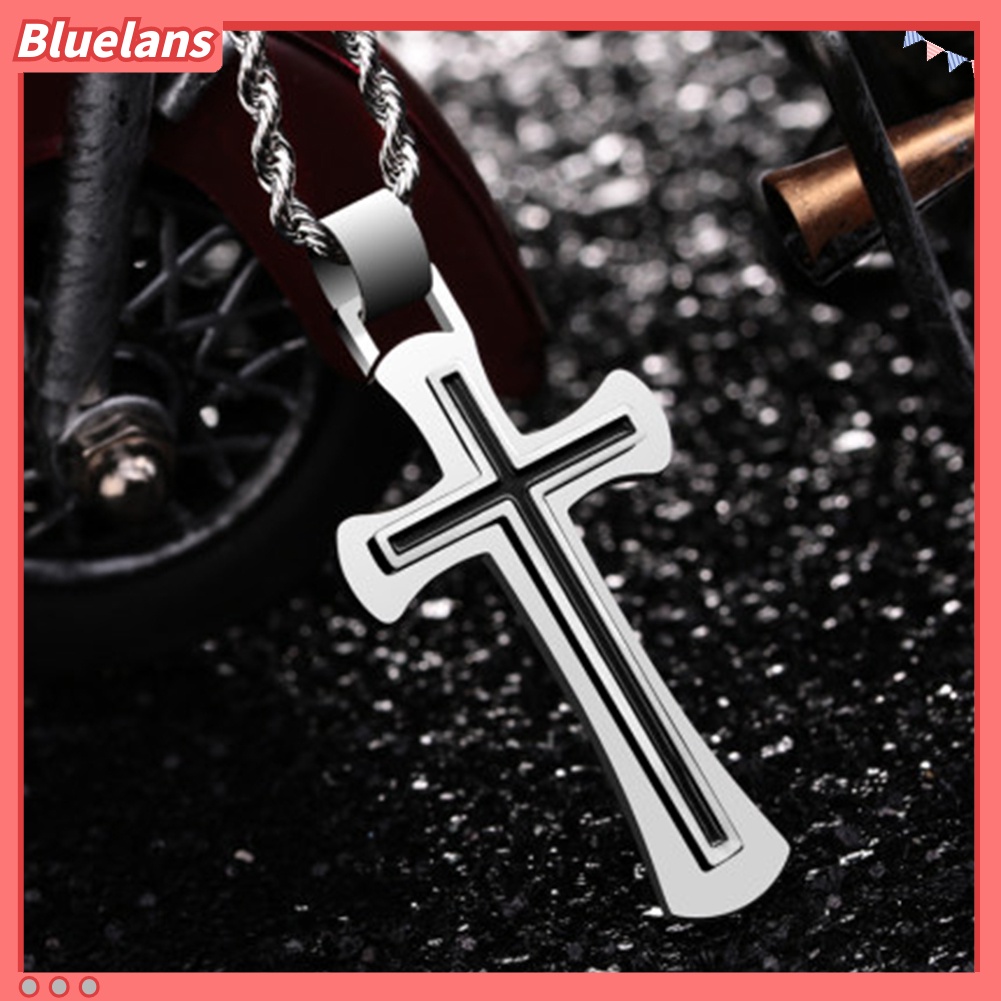 Bluelans Men Cool Stainless Steel Cross Pendant Chain Necklace Valentine Day Gift