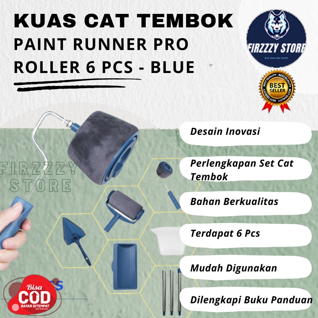 Kuas Cat Tembok Paint Runner Pro Roller 6 Pcs - Blue