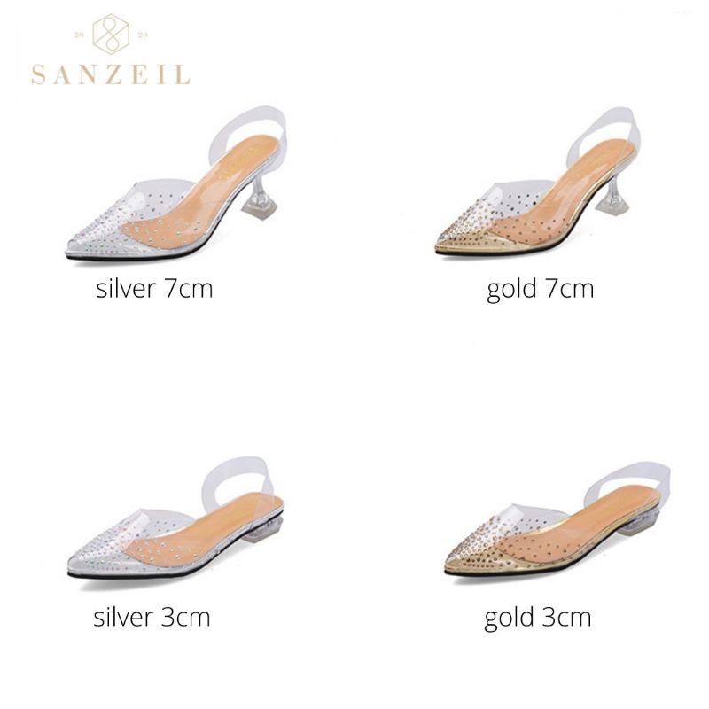 7cm 3cm SSZ0001 Heels Transparant Wanita Fashion Import Sanzeil Diamond Ready Jakarta Bisa COD (With Box)