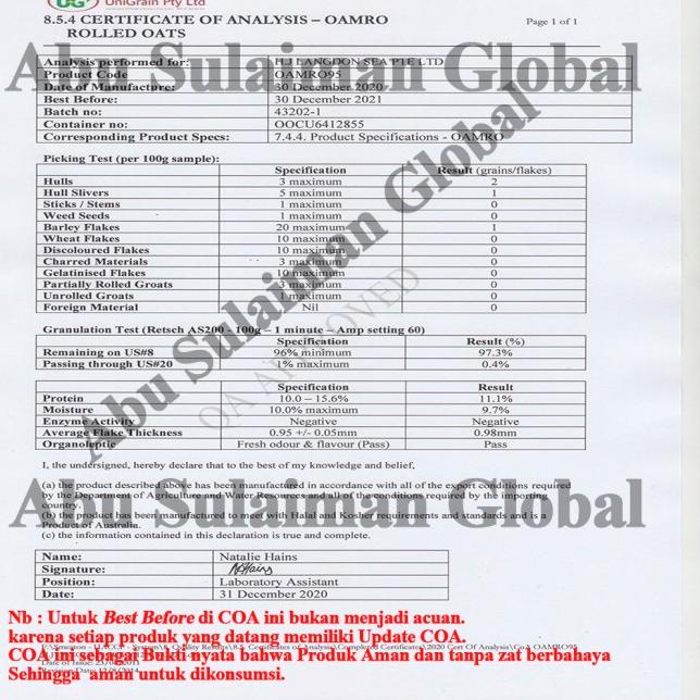 

Barang baru--Rolled Oats Premium 500 gram / Rolled Oat Gandum Utuh Super Food Australia Halal/ Oat Utuh Premium 500 gram / Organic Rolled Oats