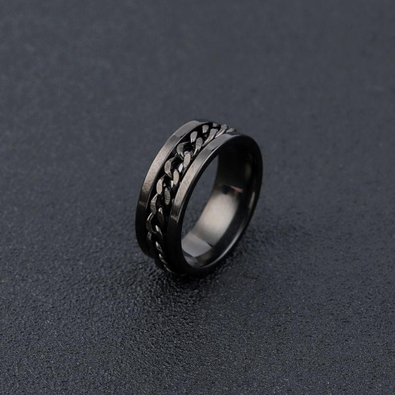 Cincin Titanium Pembuka Botol Model Rantai Stainless steel Multifungsi anti karat selamanya Fashion Ring Couple Hitam