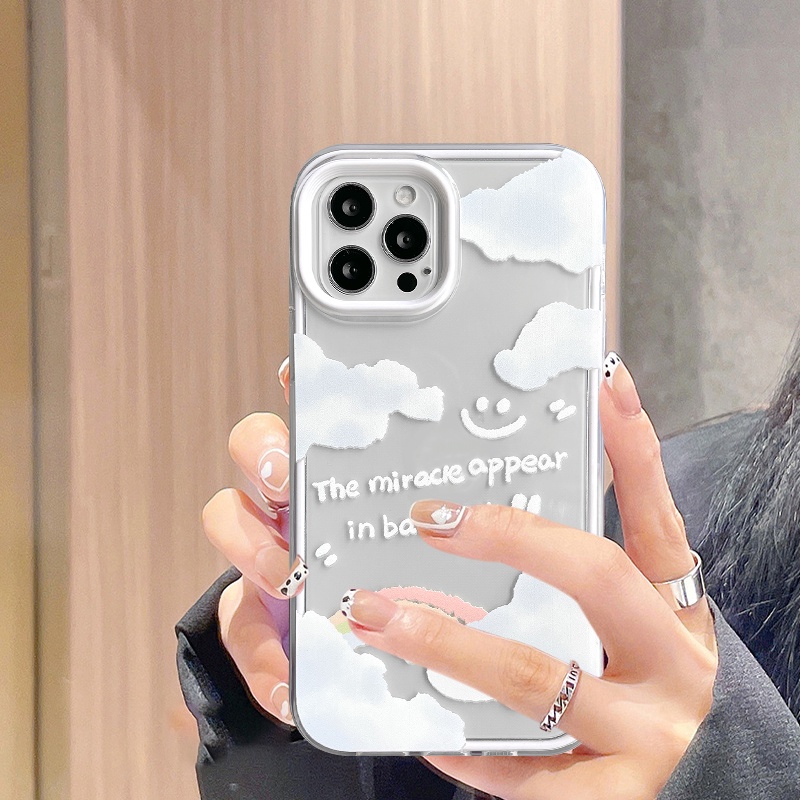 3 In 1 Soft Case Bumper TPU Transparan Motif Awan Pelangi Untuk IPhone 11 13 12 Pro MAX XR X XS MAX 6 6S 7 8 Plus SE 2020