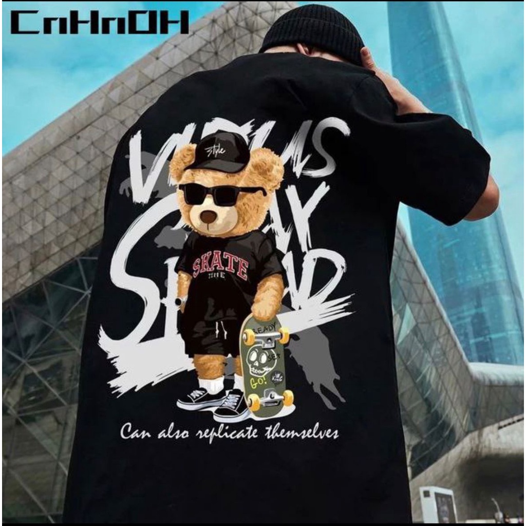 kaos Atasan Distro Unisex/kaos Oblong Pria dan Wanita/kaos unisex/KAOS SANTAI OBLONG MOTIF GAMBAR SKATE BEAR Warna Hitam /tersedia ukuran M,L,XL,XXL,KAOS TERBARU 2022