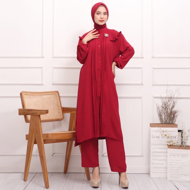 ONE SET CRINKLE LONG TUNIK JUMBO BUSUI KANCING DEPAN ZARA FREE BROS GROSIR PGMTA MURAH