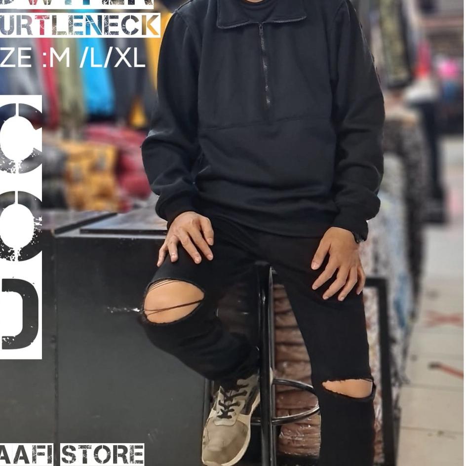 Rekomendasi Sweater Pria sweater laki-laki Turtle Neck Jaket half zip / Jaket Relaxed Fit Sweatshirt