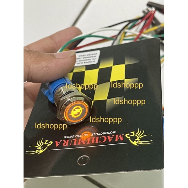 Saklar LED Stainless Tombol Dim Klakson Stater Push Button Metal plus soket dan kabel