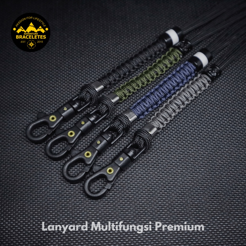 Tali Lanyard ID Card Paracord 550lbs 4mm Kalung Gantungan Hp Vapeband Tactical Multifungsi Free Dengan Ring Karet 13mm 20mm 40mm Handmade