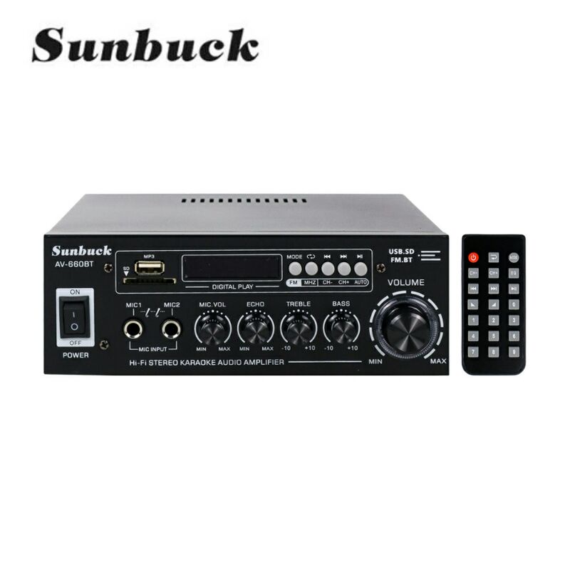 Sunbuck Audio Bluetooth 5.0 DAC Home Setereo Amplifier 2 Channel With Remote 2000 W av-660bt Black