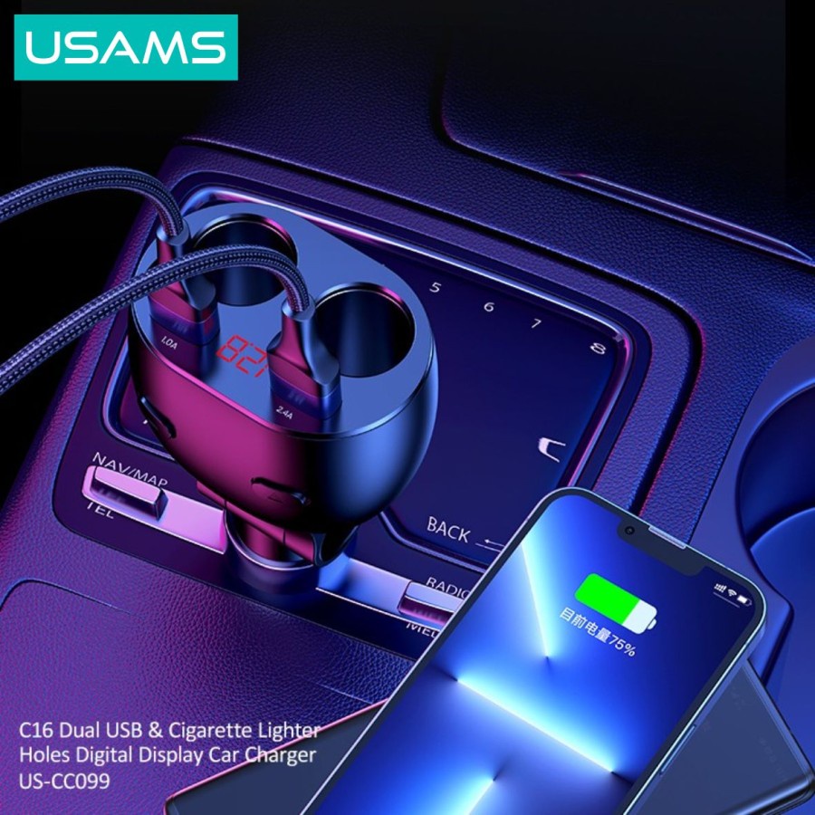 Car Charger Usams CC099 Charger Mobil Dual Port Power Outlet 96W