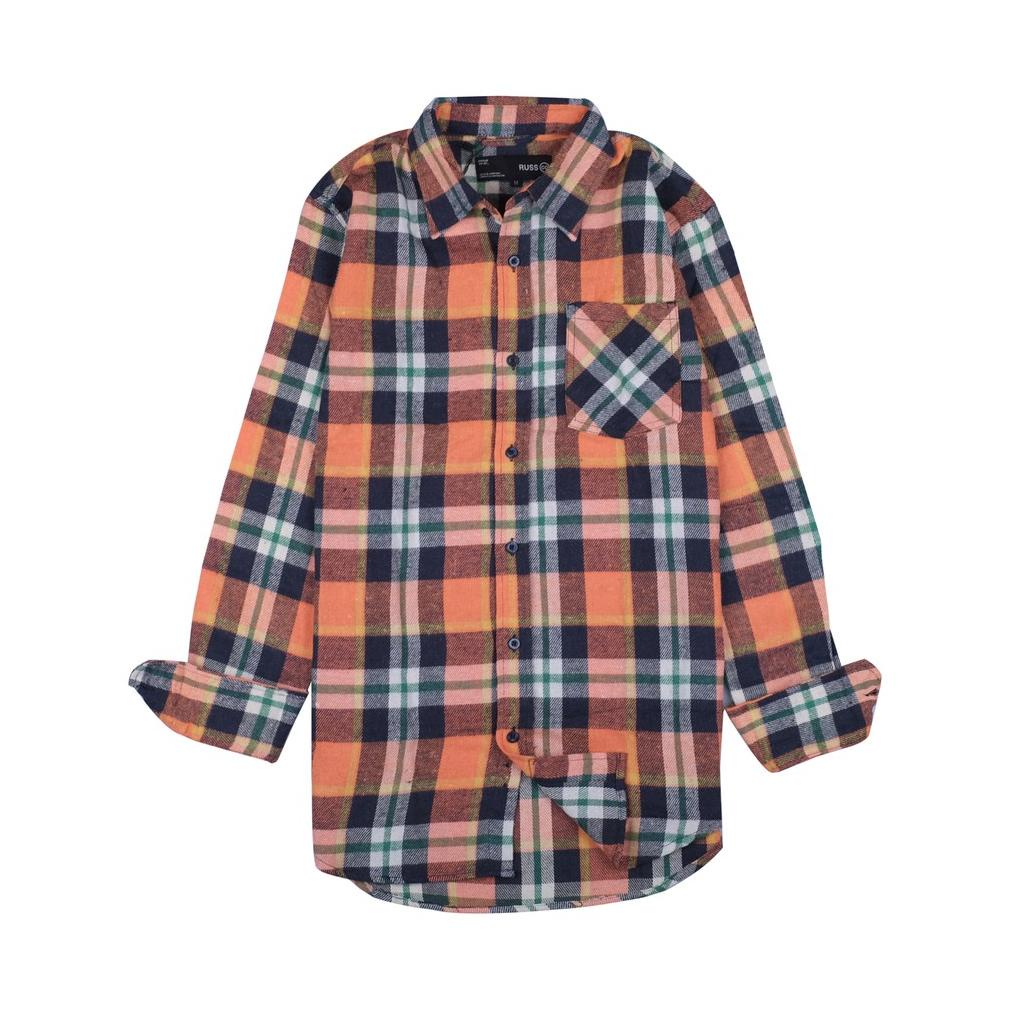 Sweater Pria Wanita Modern Russ Shirt Flanel Flux Orange Motif 9