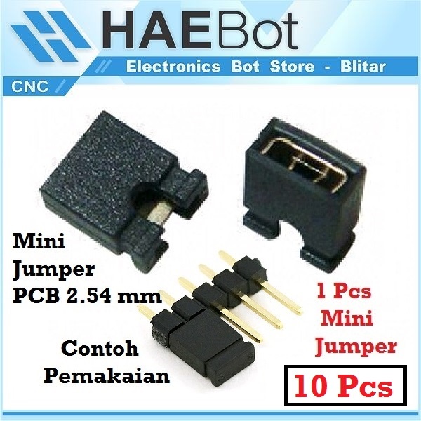 [HAEBOT] Mini Jumper Short 2.54 mm 2 Pin 1 Buah Elektronika DIY Konektor Board 10 Buah Penghubung