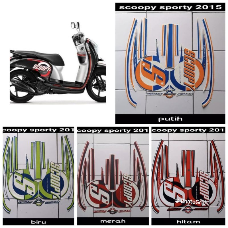 Striping sticker list body scoopy sporty 2015 merah, biru, hitam, putih