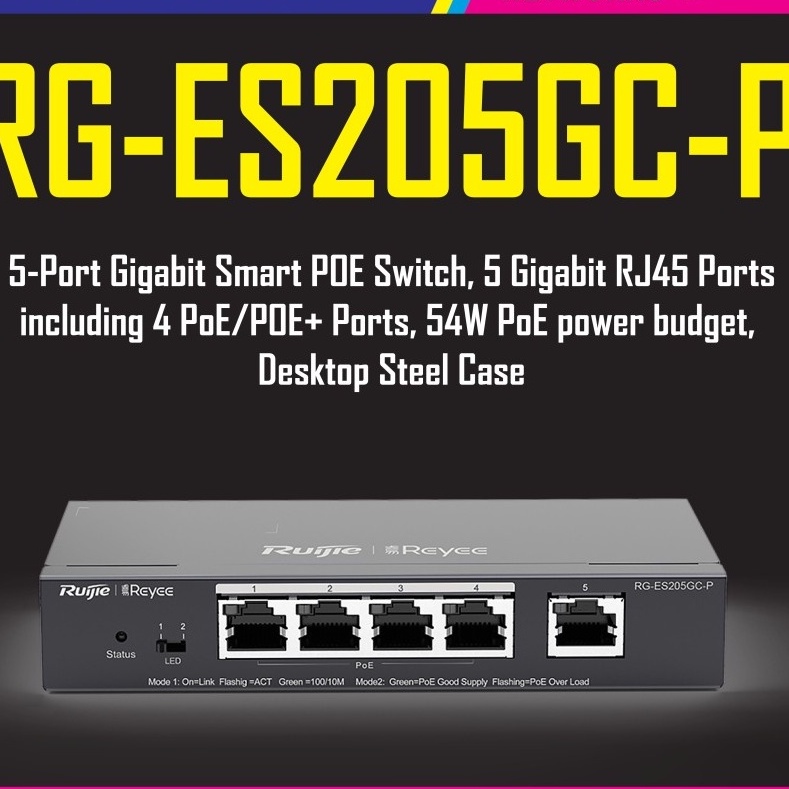 Ruijie RG-ES205GC-P 5 Port Gigabit Cloud Managed POE+ Switch
