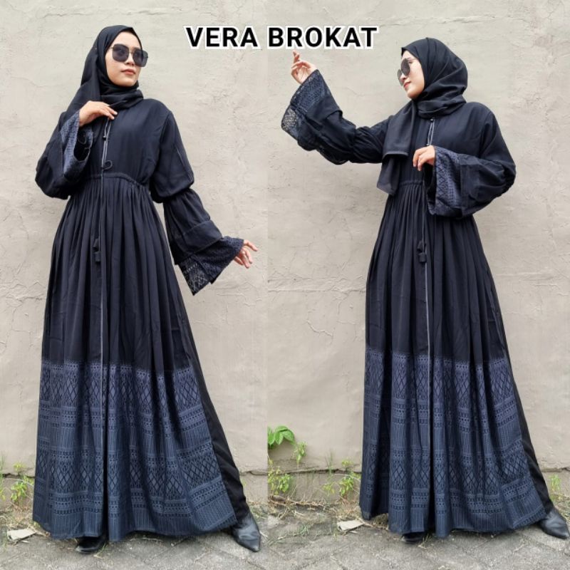 ABAYA gamis Hitam Maxy Dress Brokat Import Busana Wanita Bolero Dubai Vera