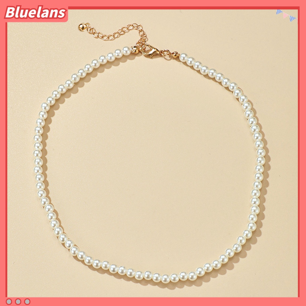 Kalung Choker Pendek Bentuk Bulat Aksen Mutiara Imitasi Bahan Alloy Warna Putih Untuk Wanita