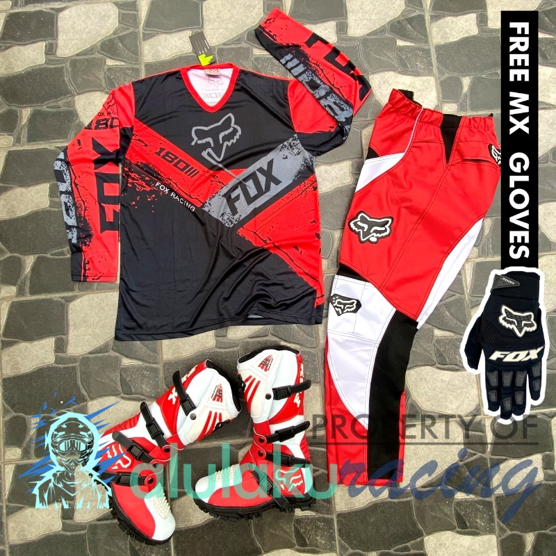 Jersey, Celana, Sarung Tangan &amp; Sepatu Fullprint with Protectors Fullset MX Trail Motocross - Paket Bundling FOCTSV151010-F41