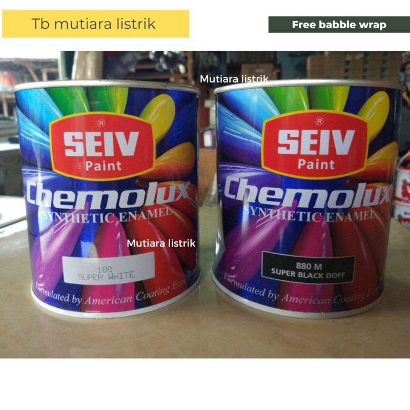 Seiv Chemolux Paint 1kg 1liter Hitam Doff Gloss Putih Doff Gloss Cat Minyak Kayu Besi