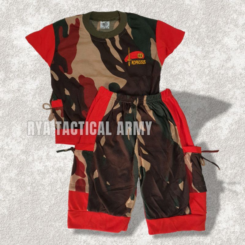 SETELAN KAOS ANAK LORENG KOPASSUS PEREMPUAN - TRAINING ANAK PENDEK LORENG MODEL INUL - TRENING LOREN