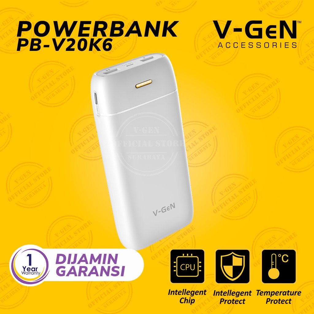 Powerbank V-GeN Rescue V20K6 20000mAh Type C Input 2 Port USB Output V-GeN