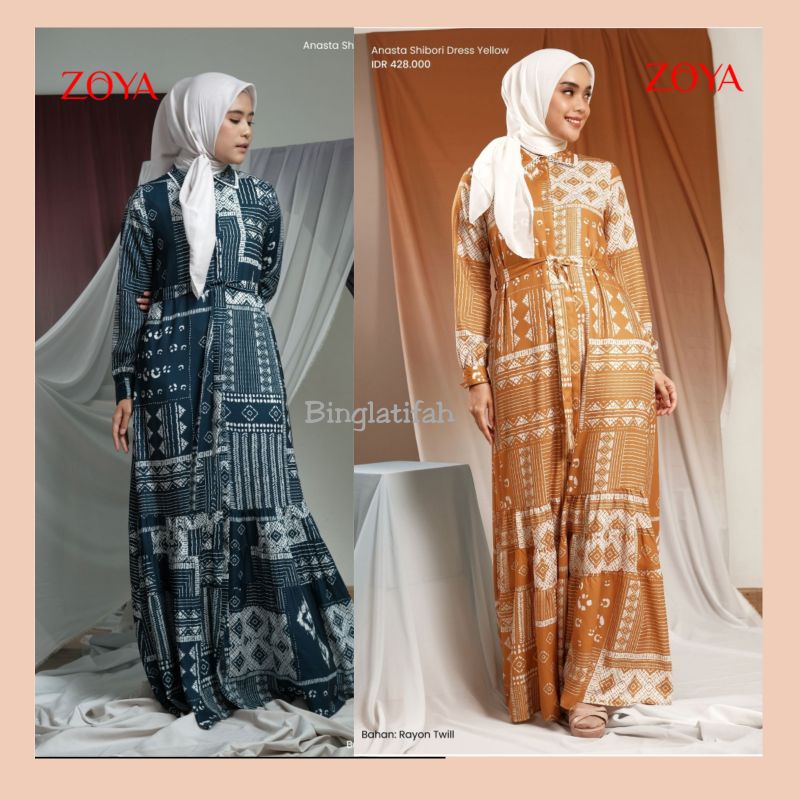 Anasta Dress Navy n Yellow - Gamis Muslimah Wanita by Zoya