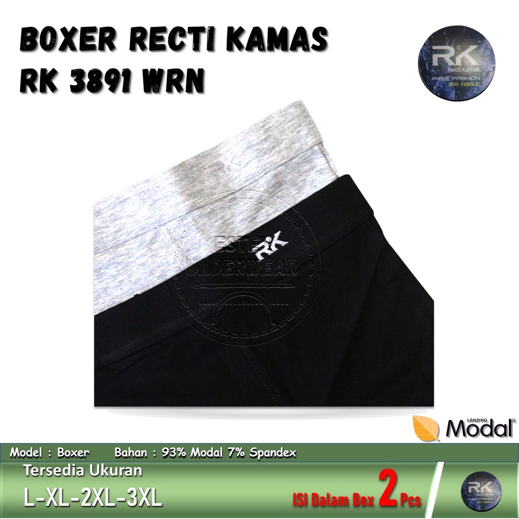 Celana Boxer Pria RECTI KAMAS RK 3891 WRN ISI 2Pcs