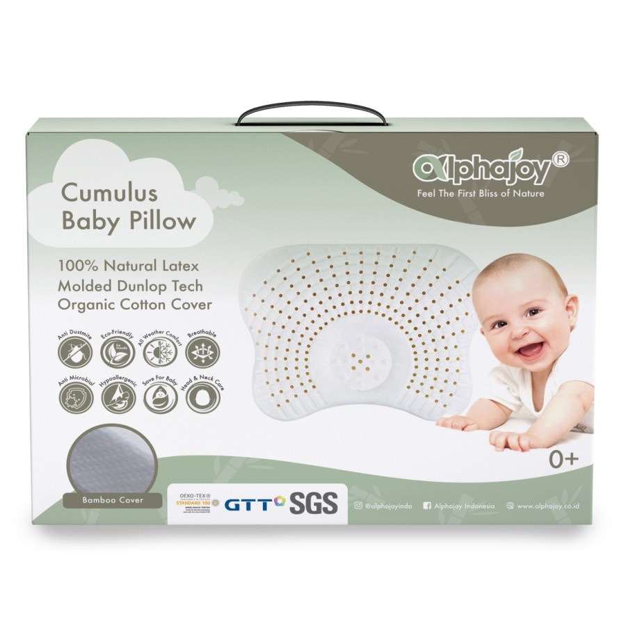 ALPHAJOY CUMULUS BABY PILLOW WITH BAMBOO CASE 100% Natural Latex