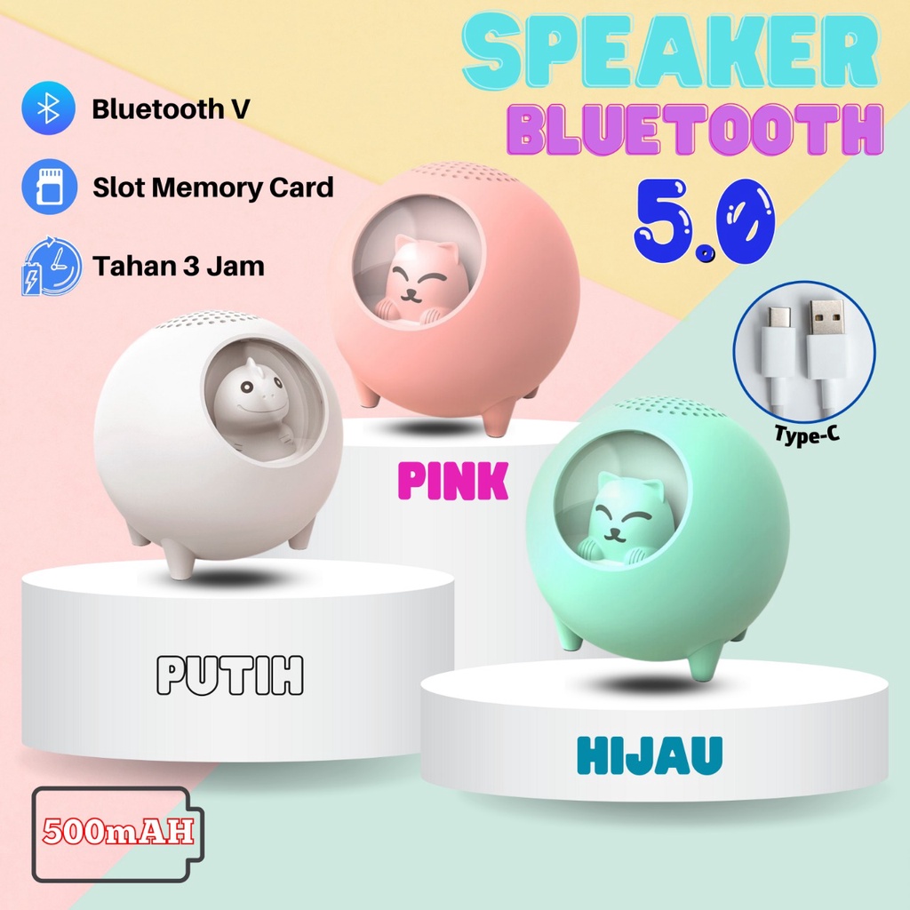 Speaker Bluetooth Portable Super Bass Speaker Planet Kucing Speaker Bluetooth 5.0 Charge Speaker Wireless Bluetooth FM Radio with Led Lamp Kucing Planet Cat Speaker Bluetooth Lampu Tidur Lucu