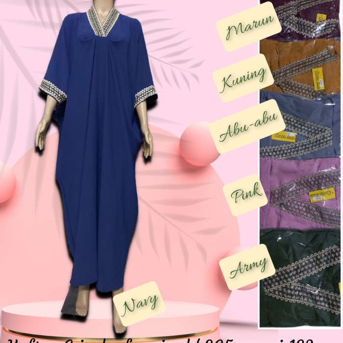 Promo Gamis Kaftan crinkle polos mix renda import free size super jumbo - Navy