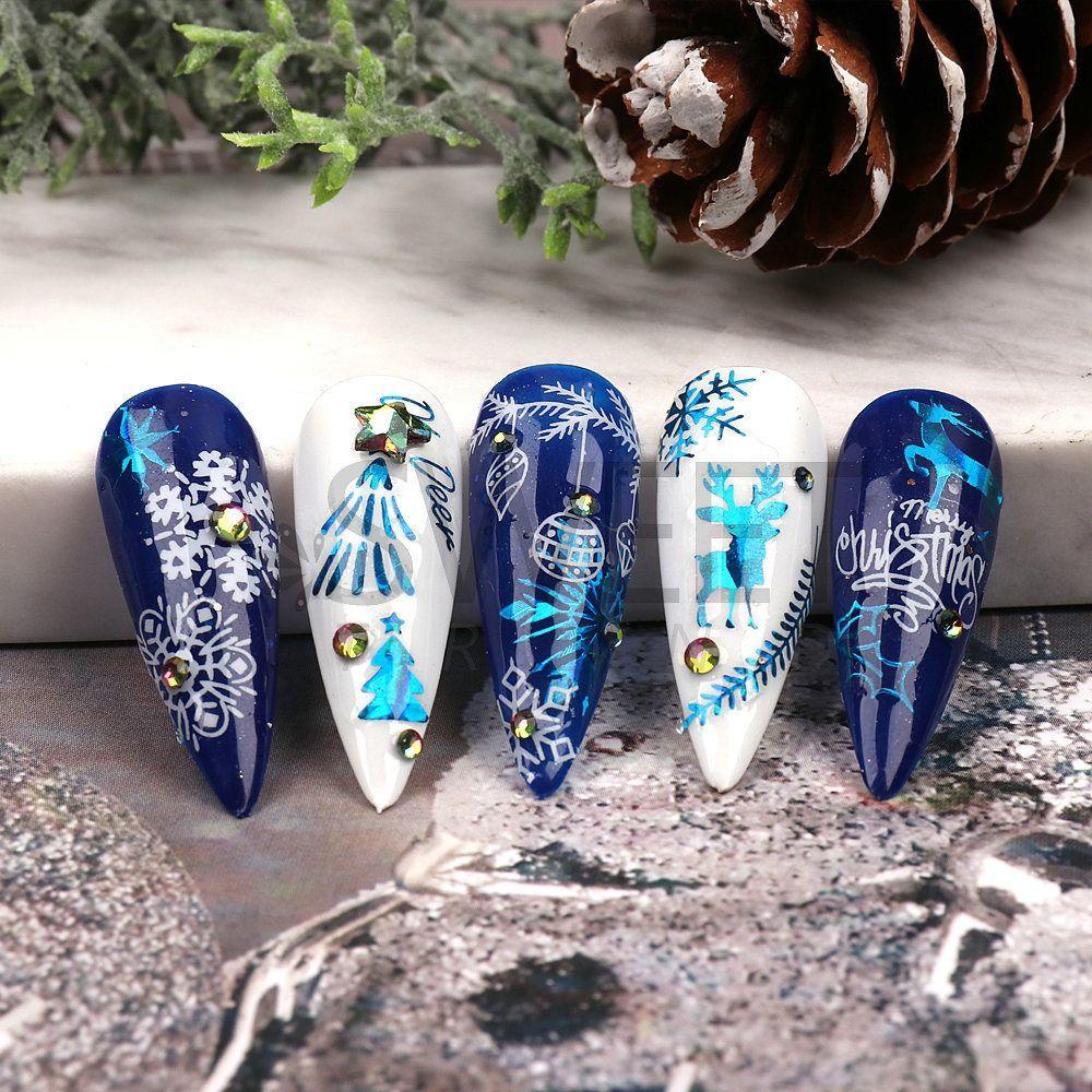 MXBEAUTY Natal Stiker Kuku Elk Iridescent Shiny Women Self-Adhesive Manicure Accessories Snowman 3D Nail Slider Nail Tip Sliders