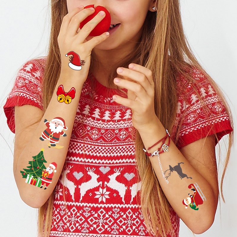 1 Lembar Stiker Tato Desain Kartun Santa Claus Elk Tahan Air Sekali Pakai Untuk Pesta Natal