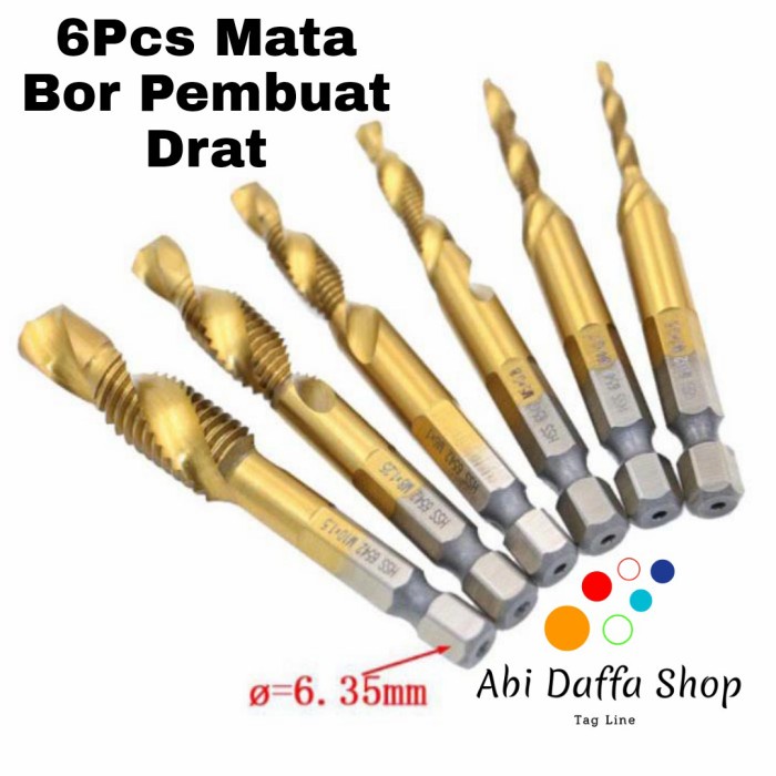 6Pcs Mata Bor Pembuat Drat Baut Hand Tap Drill Tap