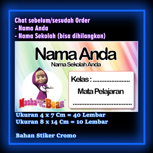 

Stiker Label Buku Masha & the bear dan kartun lucu Karakter Lucu Custom Lebel Nama cromo murah 20 Varian berbeda Sticker Pelajaran Mapel buku anak sekolah Vol 14