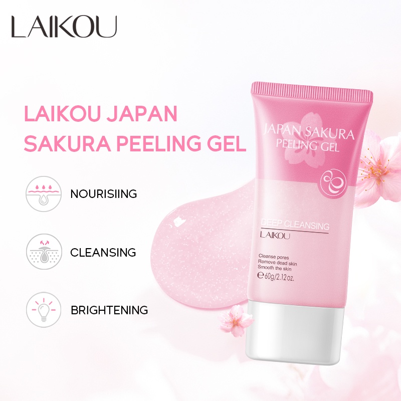 BPOM LAIKOU Sakura Peeling Gel Menghilangkan Kulit Mati Exfoliating Matcha Facial Scrub Membersihkan Komedo Hitam