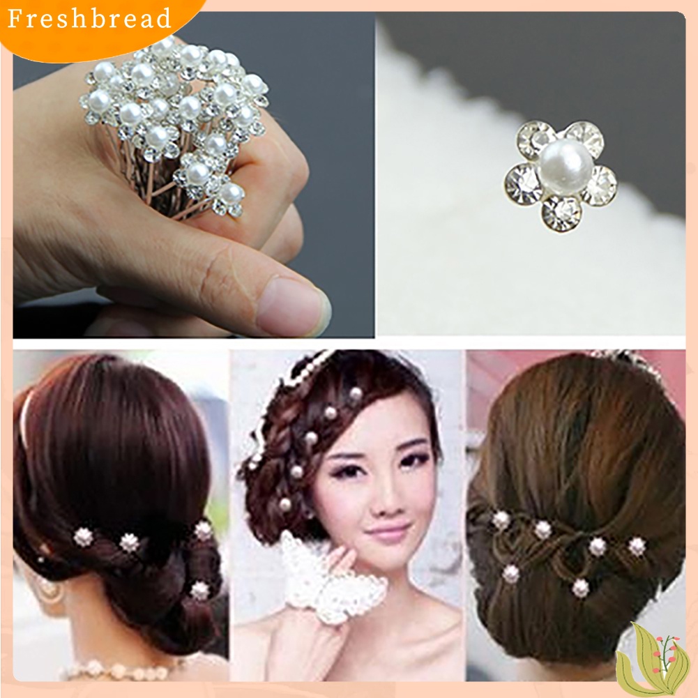 (Fresh) 20pcs Pin / Jepit Rambut Wanita Bentuk U Hias Mutiara + Berlian Imitasi Untuk Pernikahan / Pengantin