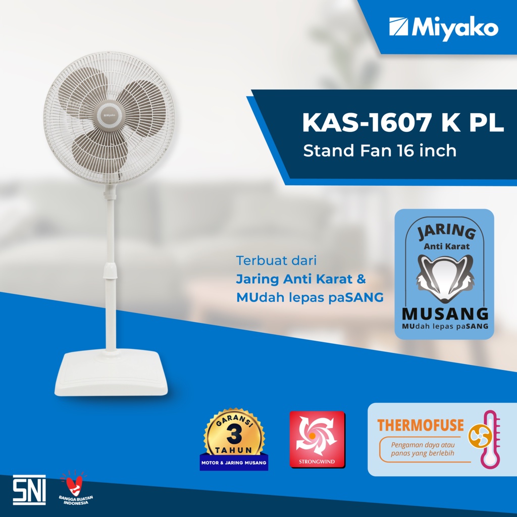 MIYAKO Kipas Angin Berdiri 16 Inch 1607 KPL / Standfan - Garansi Resmi