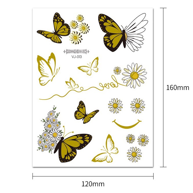 Stiker Tato Temporer Butterfly | Fairy Style | Gold &amp; Color 16x12cm