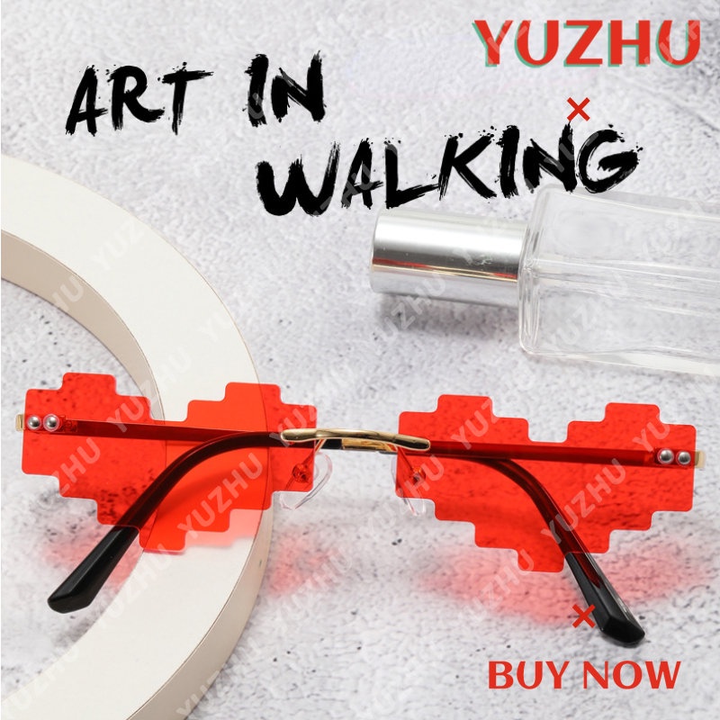 (YUZHU) Western Fashion Sweet Cool Hot Girl Love Sunglasses New Fashion Funny Mosaic Sunglasses