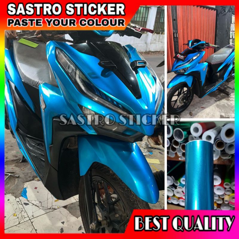Sticker skotlet motor biru muda metalik candy