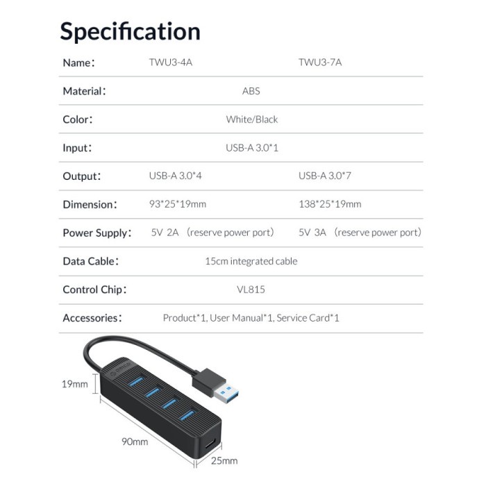 ORICO TWU3-7A 7-Port USB 3.0 HUB