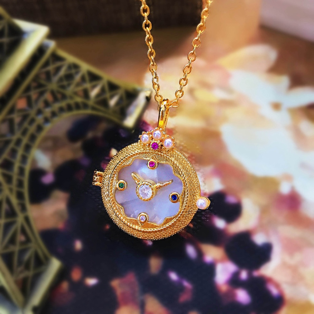 Goldkingdom Perhiasan Fashion 24K Bangkok Aksesoris Ready Stock Vintage Craft Pocket Watch Kalung Mewah Mutiara Warna Alami Shell Jam Liontin