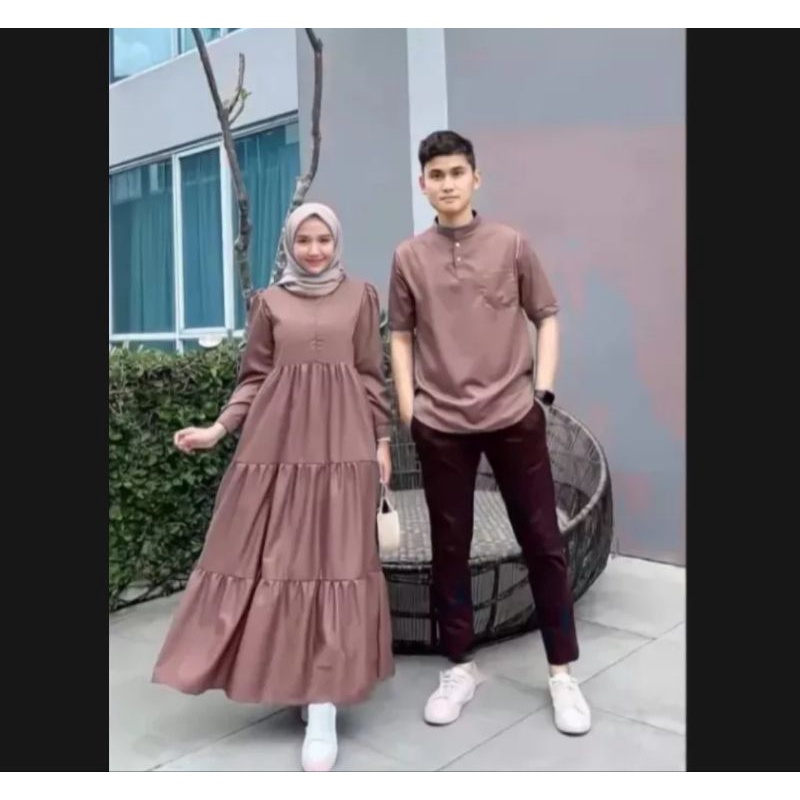 Baju Couple Muslim Terbaru/ Baju Pasangan Wanita Koko + Gamis/ Baju Couple Pasangan Muslim Polos/ Baju Kondangan