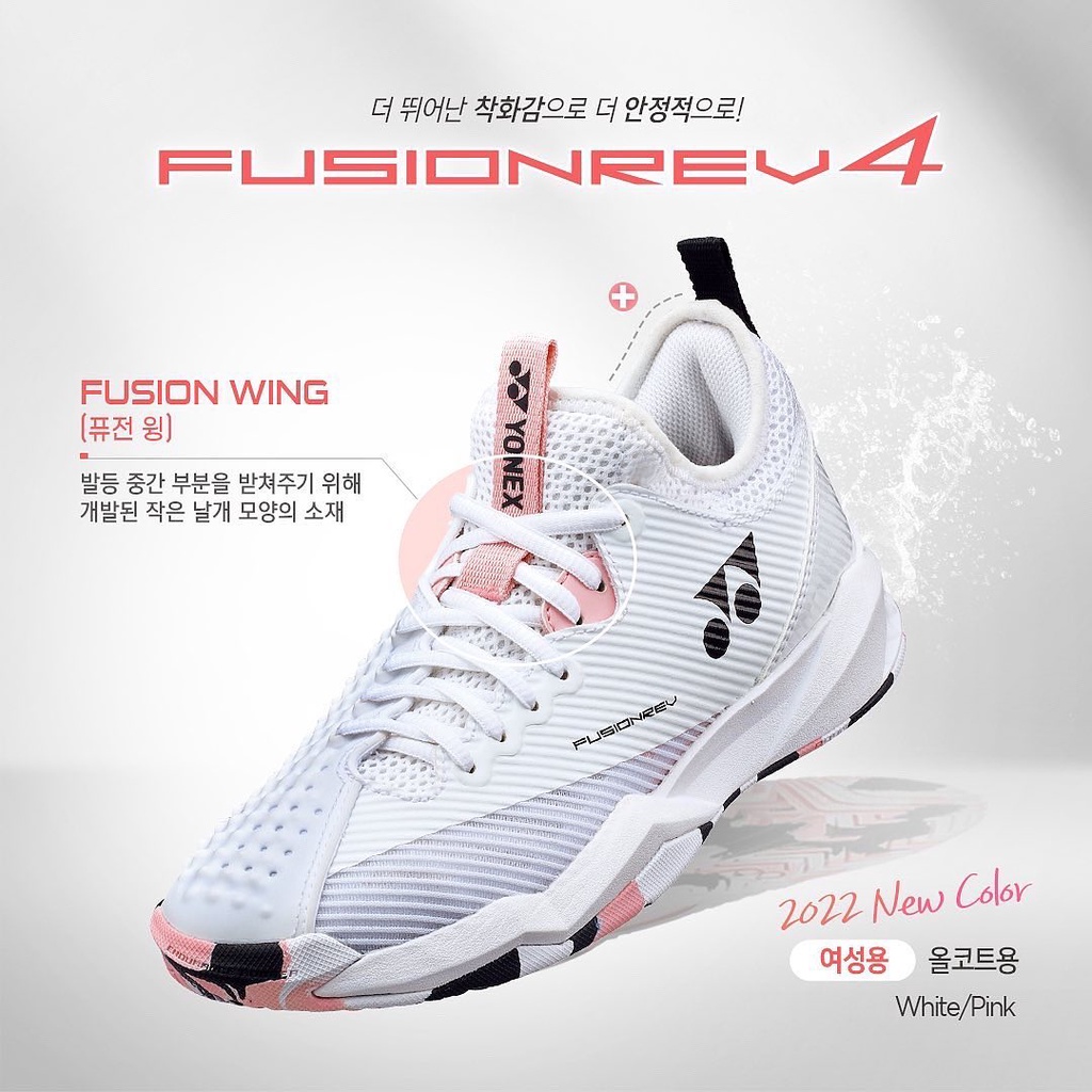 Sepatu Tenis Yonex Fusion Rev 4 White Pink Power Cushion Women Yonex Tennis Shoe Original