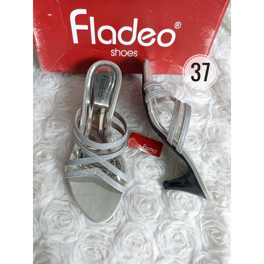 FLADEO 37 Sandal Heels SILVER PUTIH Pesta Wanita Perempuan cream hak 7cm original branded brand mata