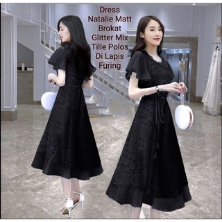 Dress Wanita Midi Model Terbaru Kondangan/Formal Matt Brokat/Dress Natalie Size L-XL-XXL/Dress Pesta Dan Acara Natalan Wanita Kekinian Viral