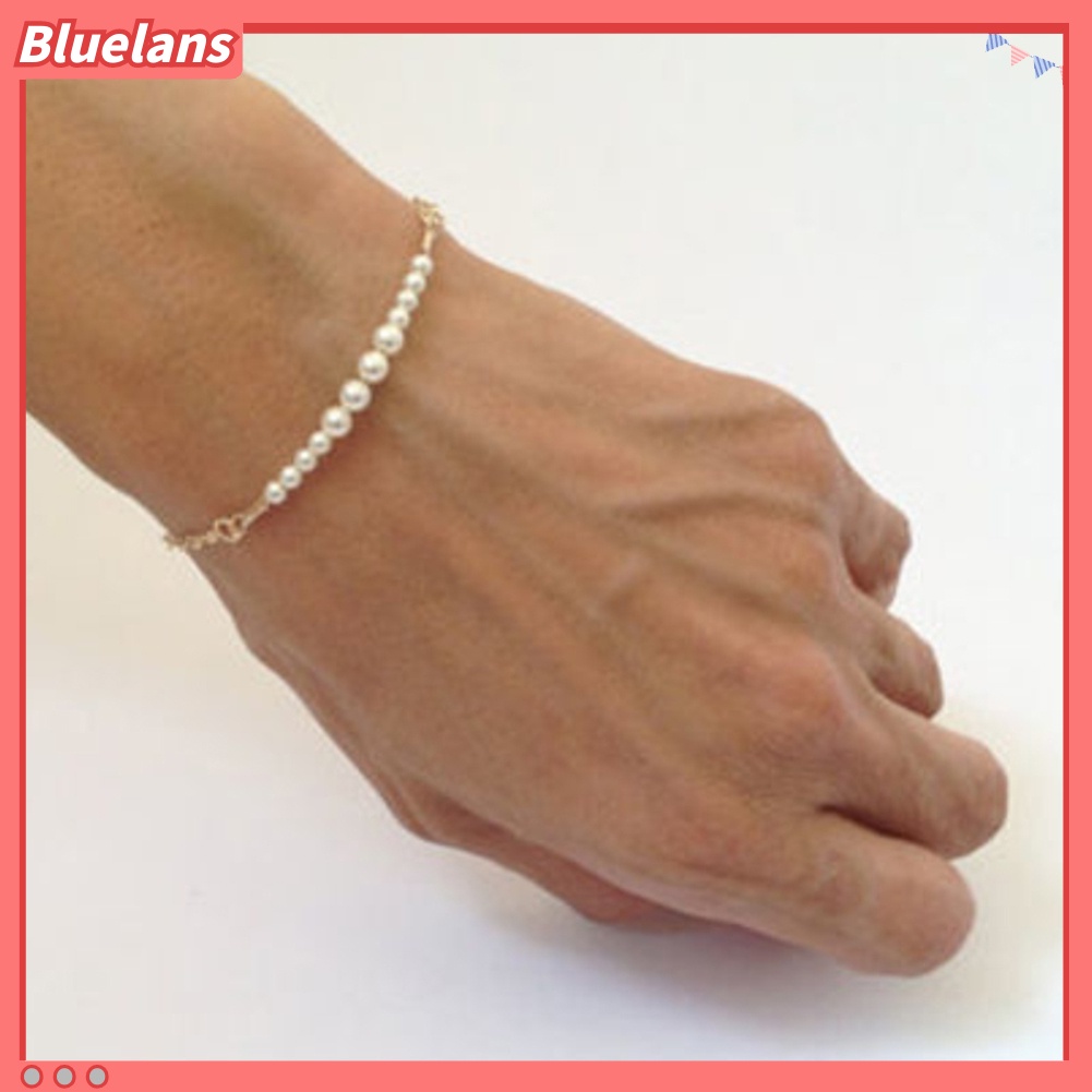 Bluelans Fashion Women Elegant Faux Pearl Beads Handmade Chain Bangle Bracelet Jewelry